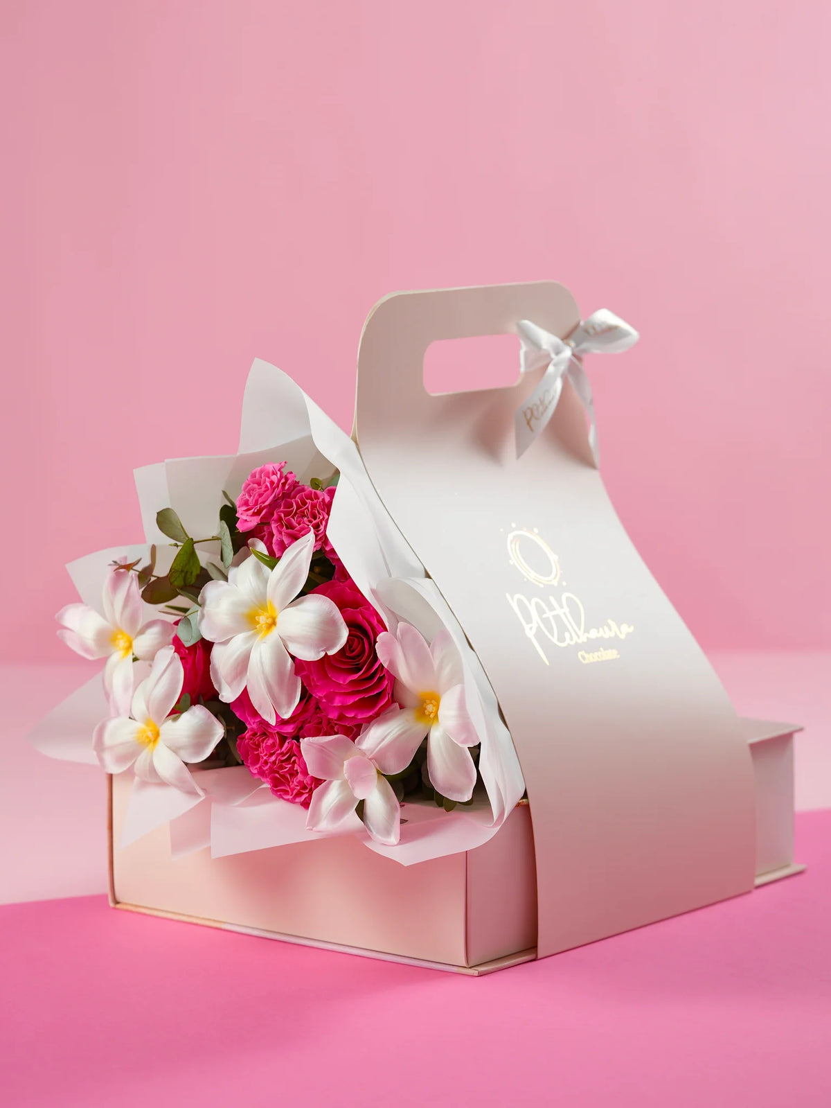 Frosty Tulip Joy Bouquet (Packaging comes only if love box chocolate inside)